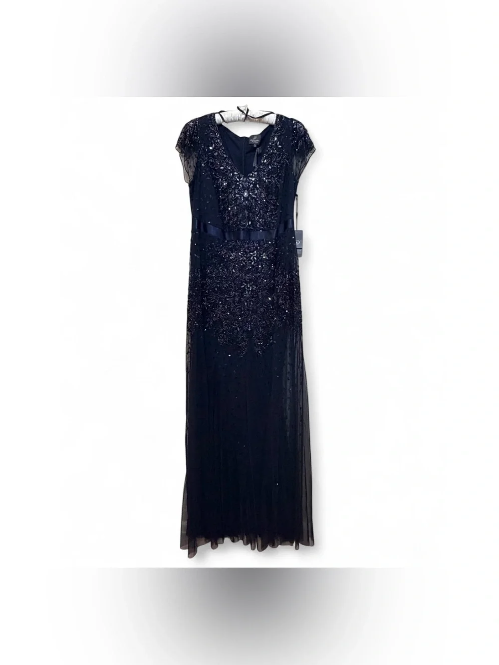 Adrianna Papell Women’s Midnight Beaded Cap Sleeve Formal Evening Gown Dress 14W